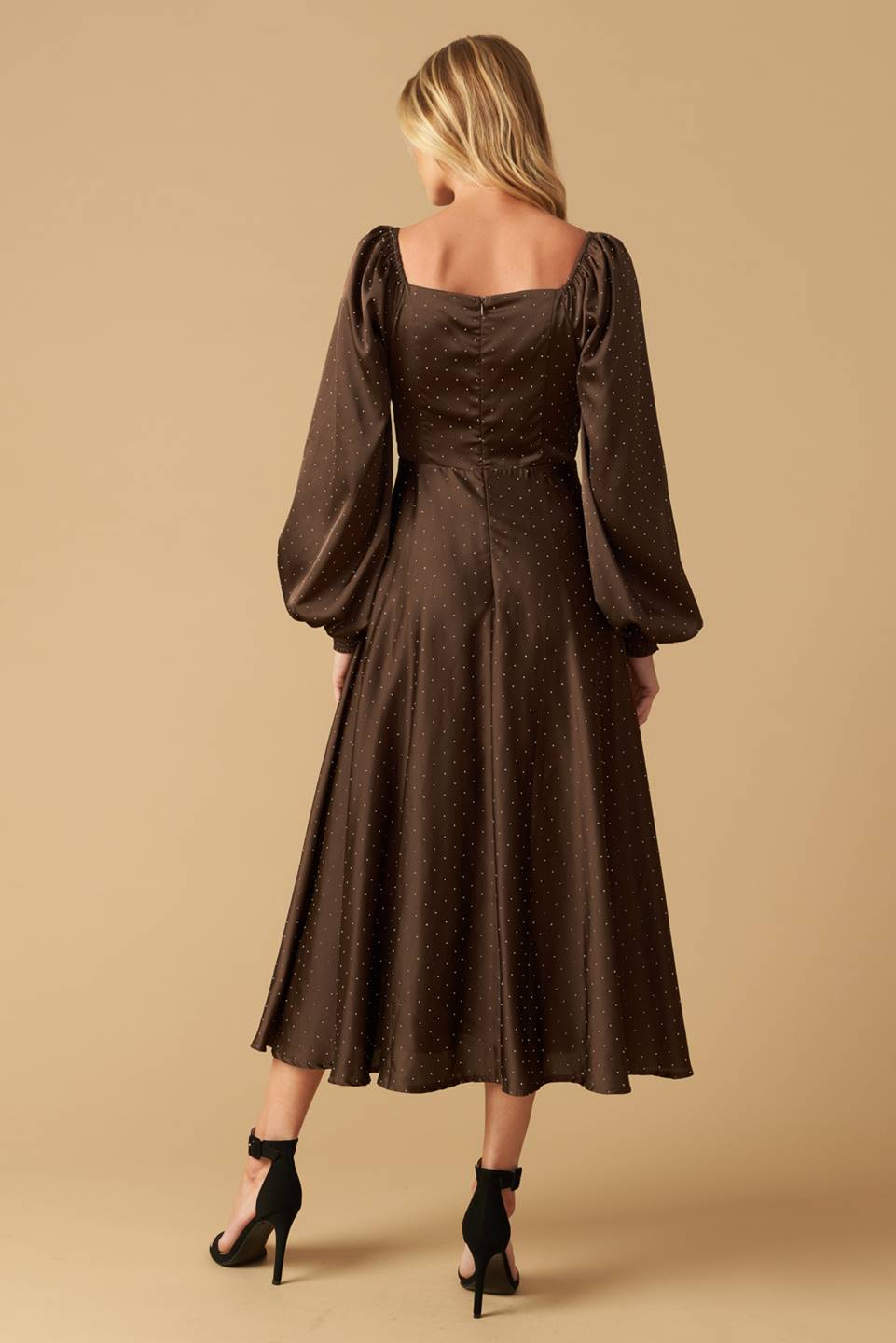 ROMANTIC LOVE - BROWN LONG SLEEVE MIDI DRESS