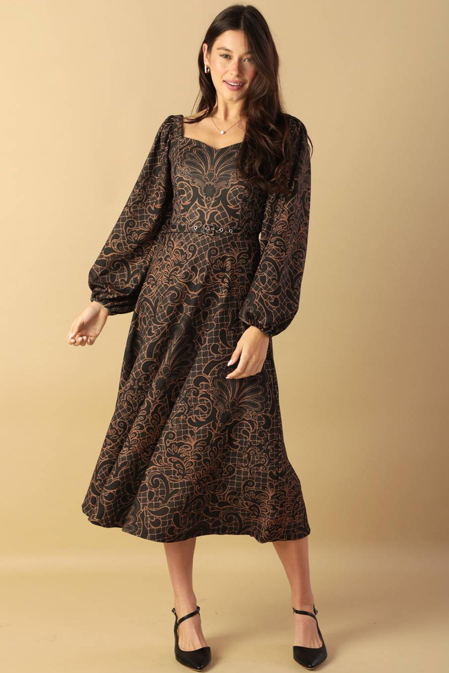 long sleeve brown midi dress RUSTIC ALLURE Azazie Terrano Drop Waist Made from high The Oxford Bolero (Size):S