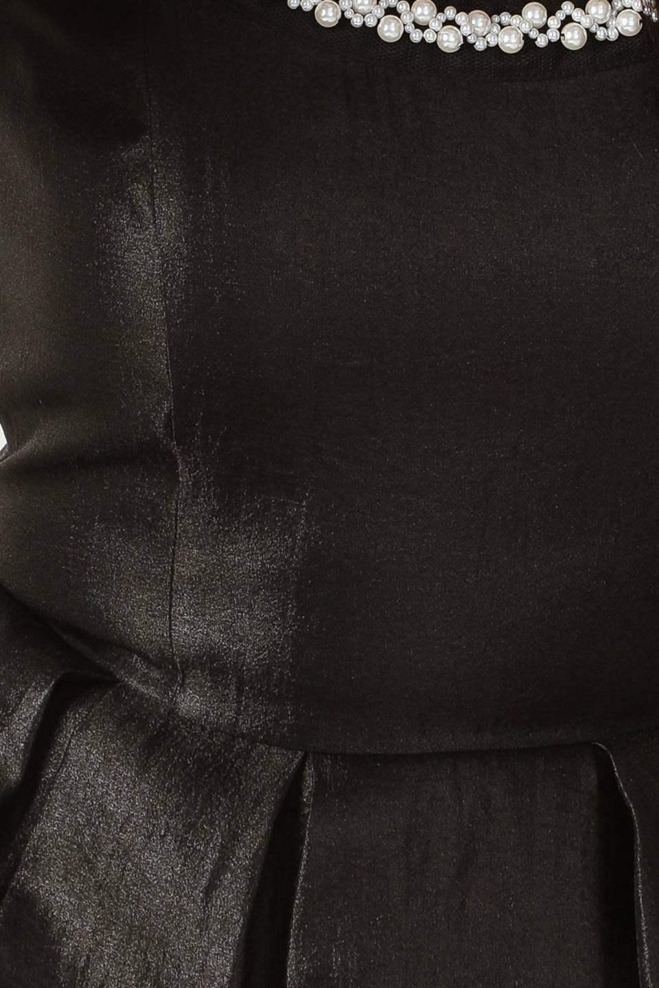 PEARL TRIM BLACK SATIN MIDI DRESS - FINAL SALE