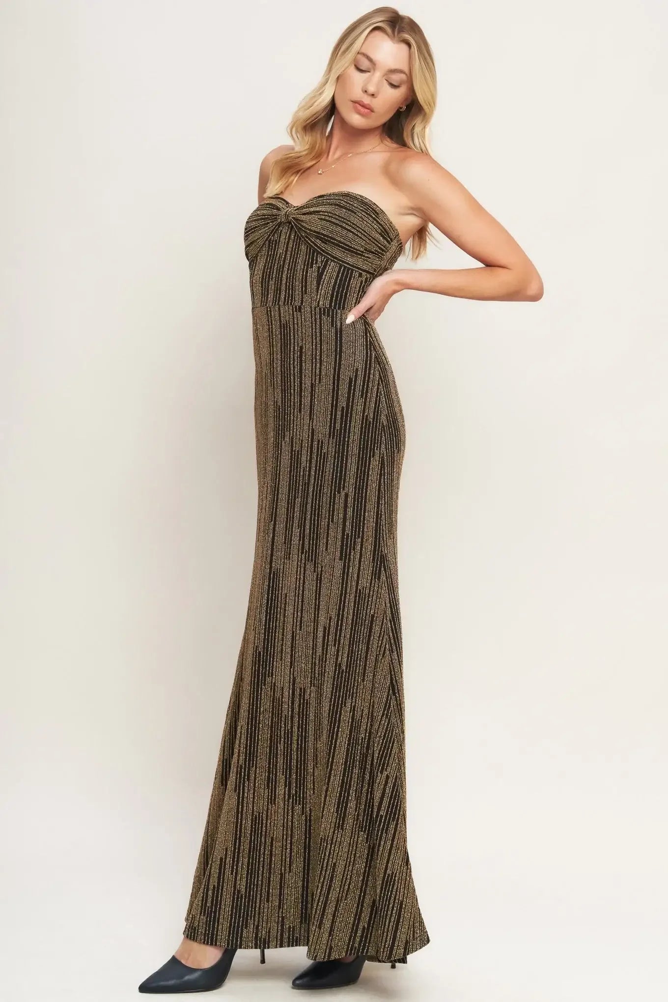 Strapless, long, patterned dress