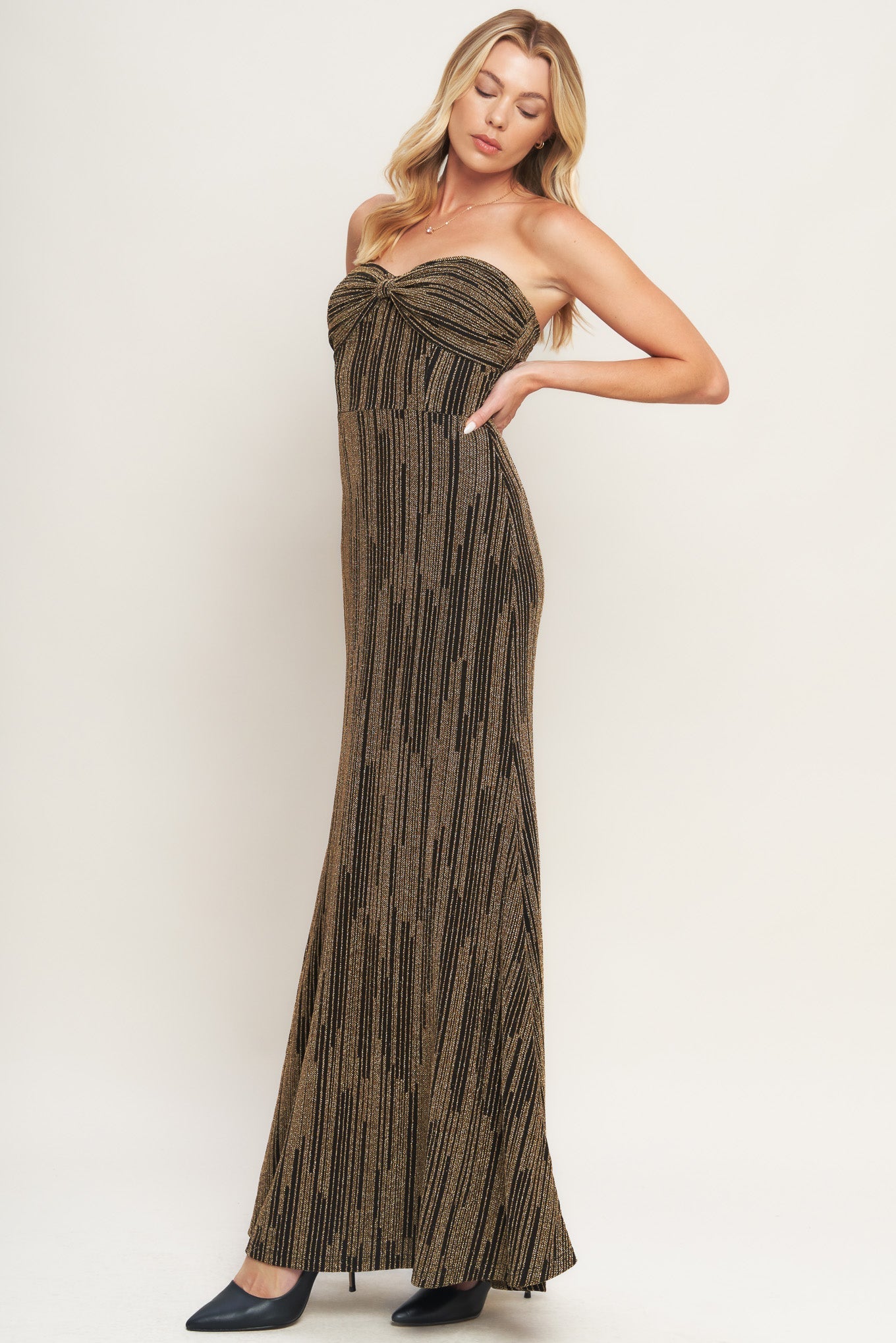 Strapless, long, patterned dress