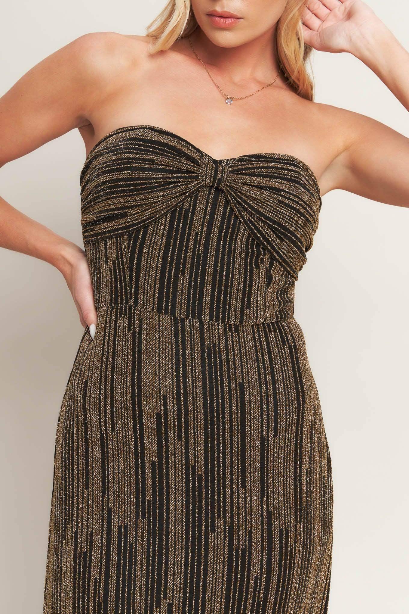 Strapless, long, patterned dress