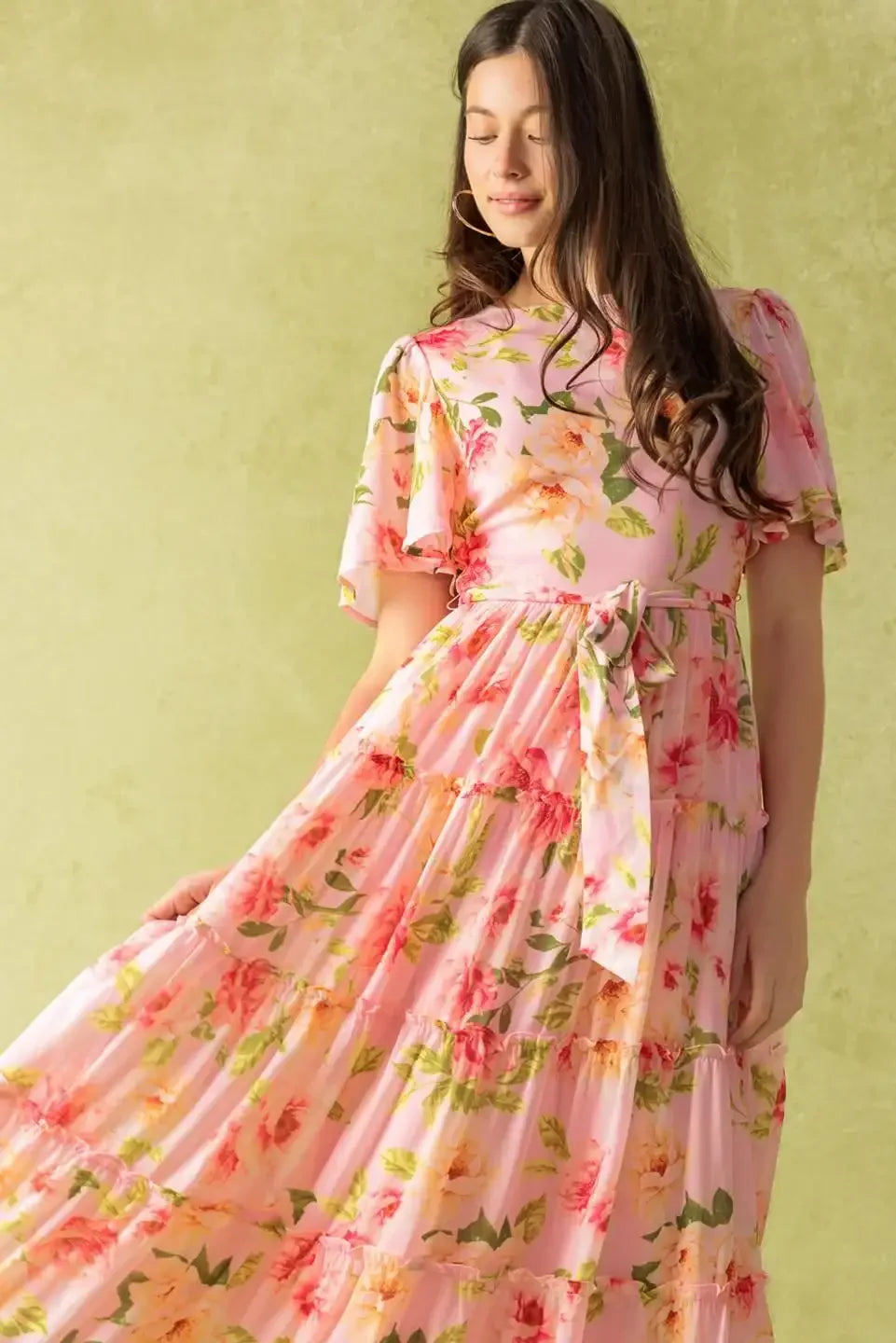 CARRIAGE RIDE ROMANCE - PINK FLORAL MAXI DRESS