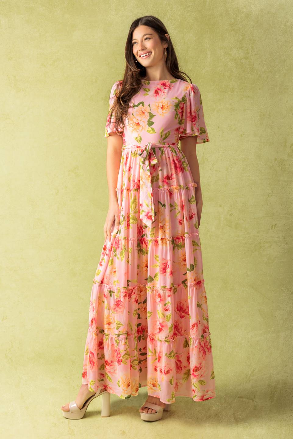 CARRIAGE RIDE ROMANCE - PINK FLORAL MAXI DRESS