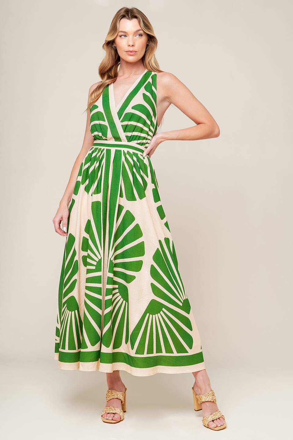 SWEPT ME OFF MY FEET - CROSS BACK MIDI DRESS - GREEN