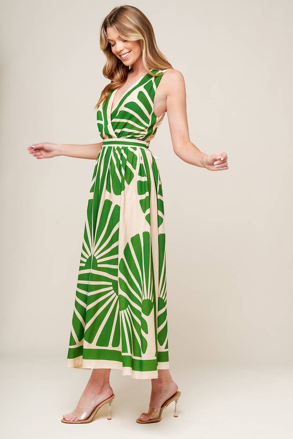 SWEPT ME OFF MY FEET - CROSS BACK MIDI DRESS - GREEN