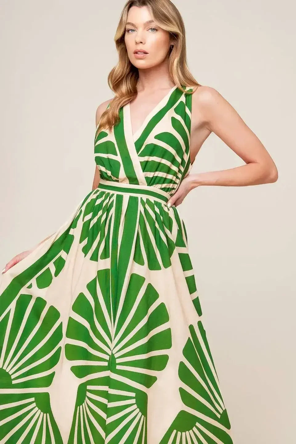 SWEPT ME OFF MY FEET - CROSS BACK MIDI DRESS - GREEN