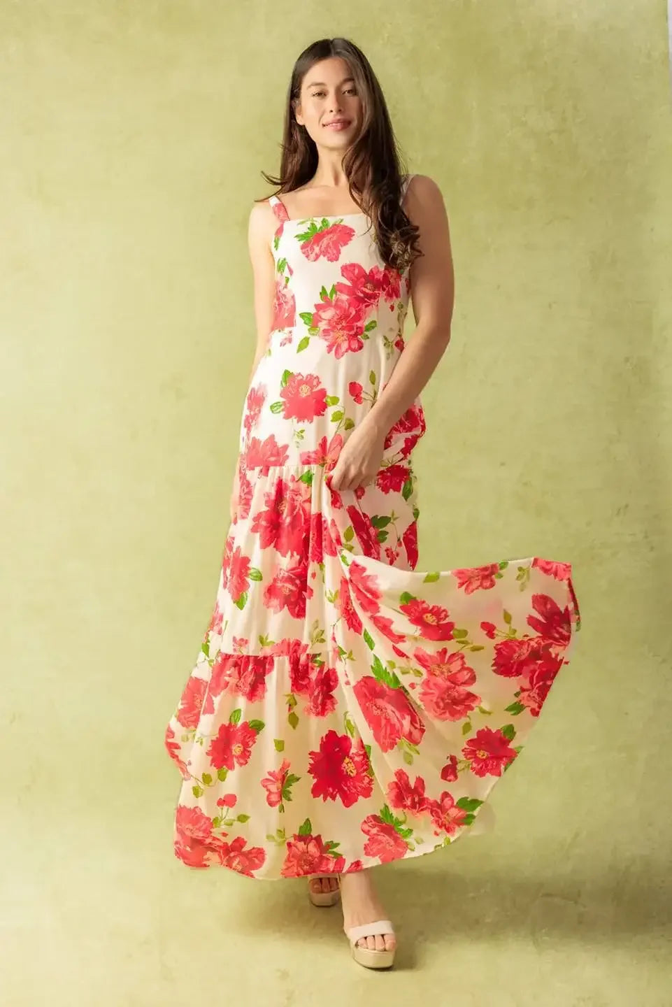 CRIMSON BLOOMS - RED FLORAL MAXI DRESS