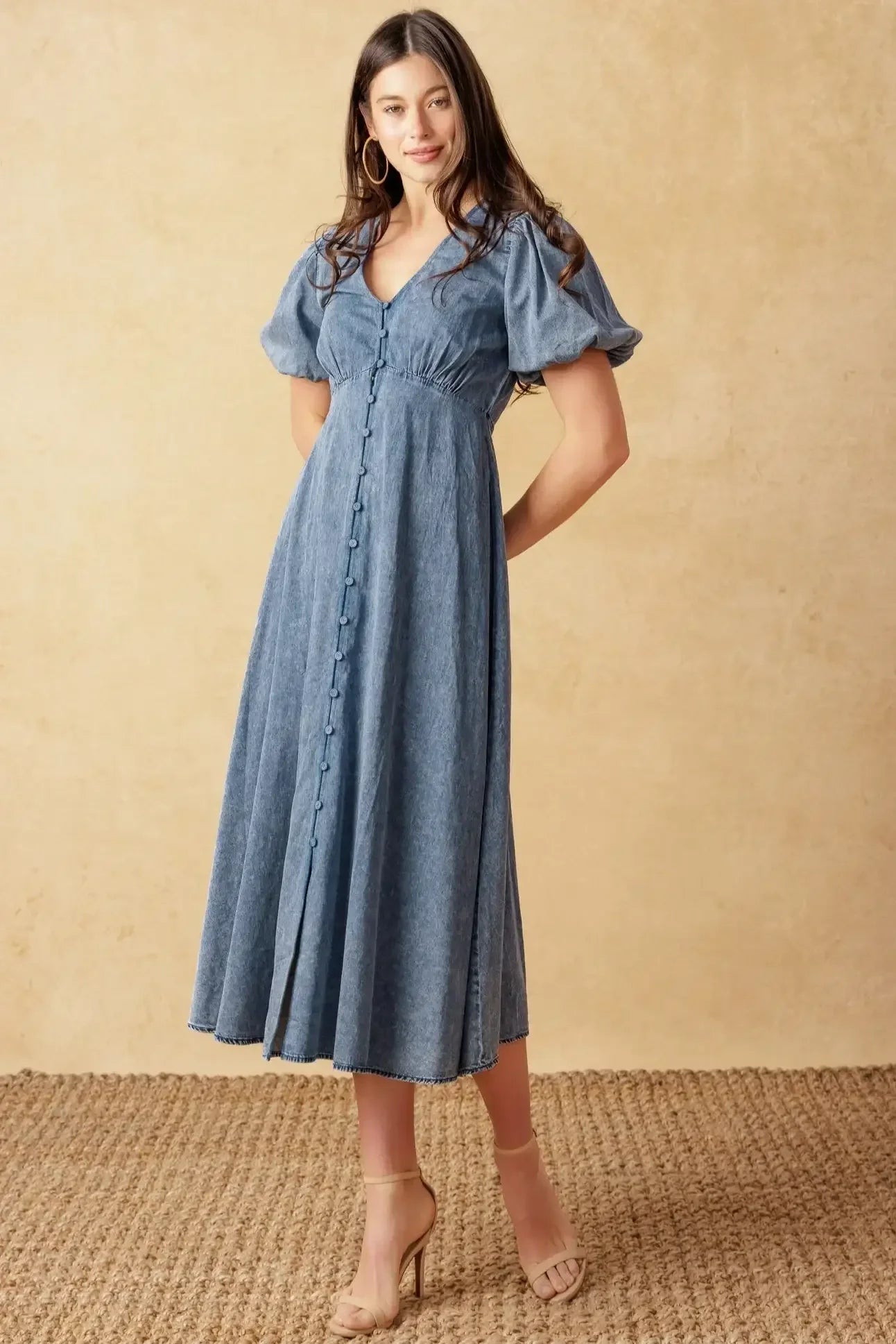 FOREVER MINE LIGHT WEIGHT DENIM MIDI DRESS