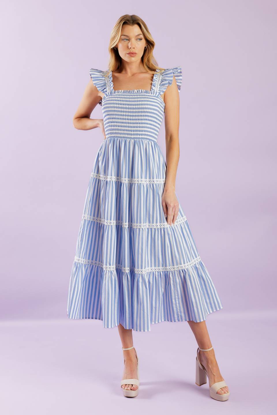 SWING OF THINGS BLUE MIDI DRESS