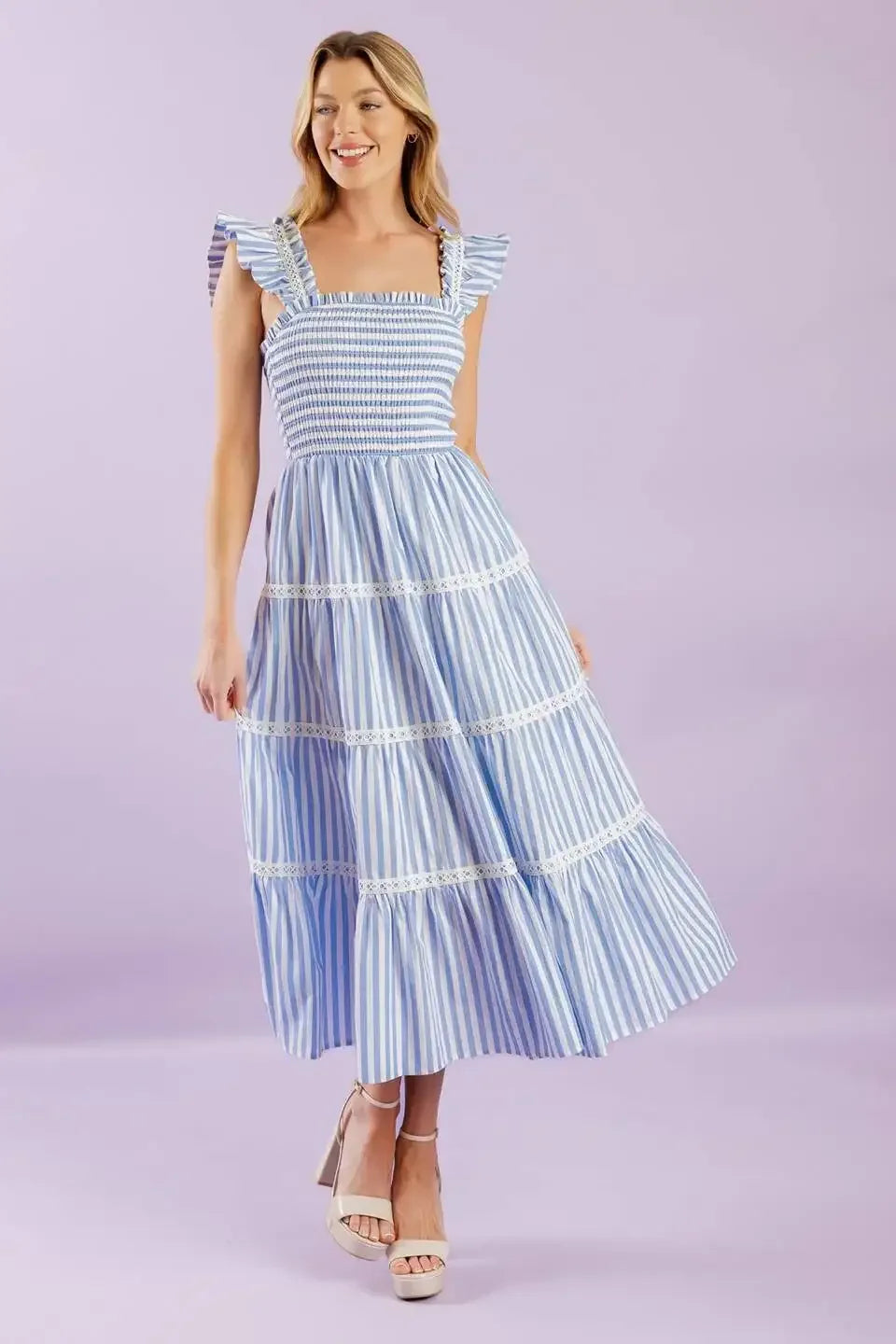 SWING OF THINGS BLUE MIDI DRESS