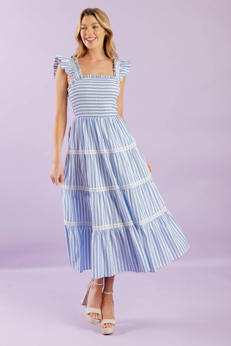 SWING OF THINGS BLUE MIDI DRESS