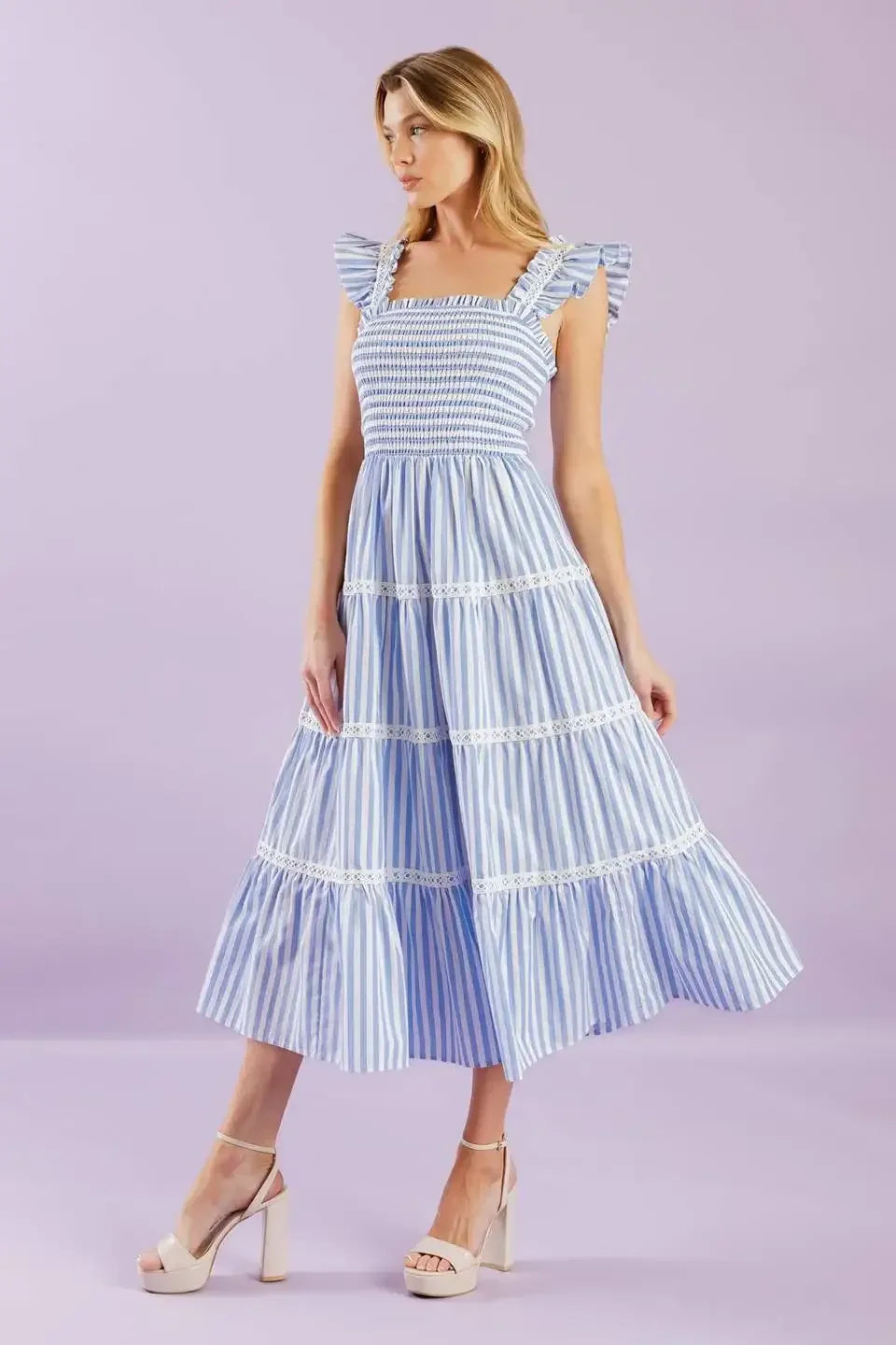 SWING OF THINGS BLUE MIDI DRESS