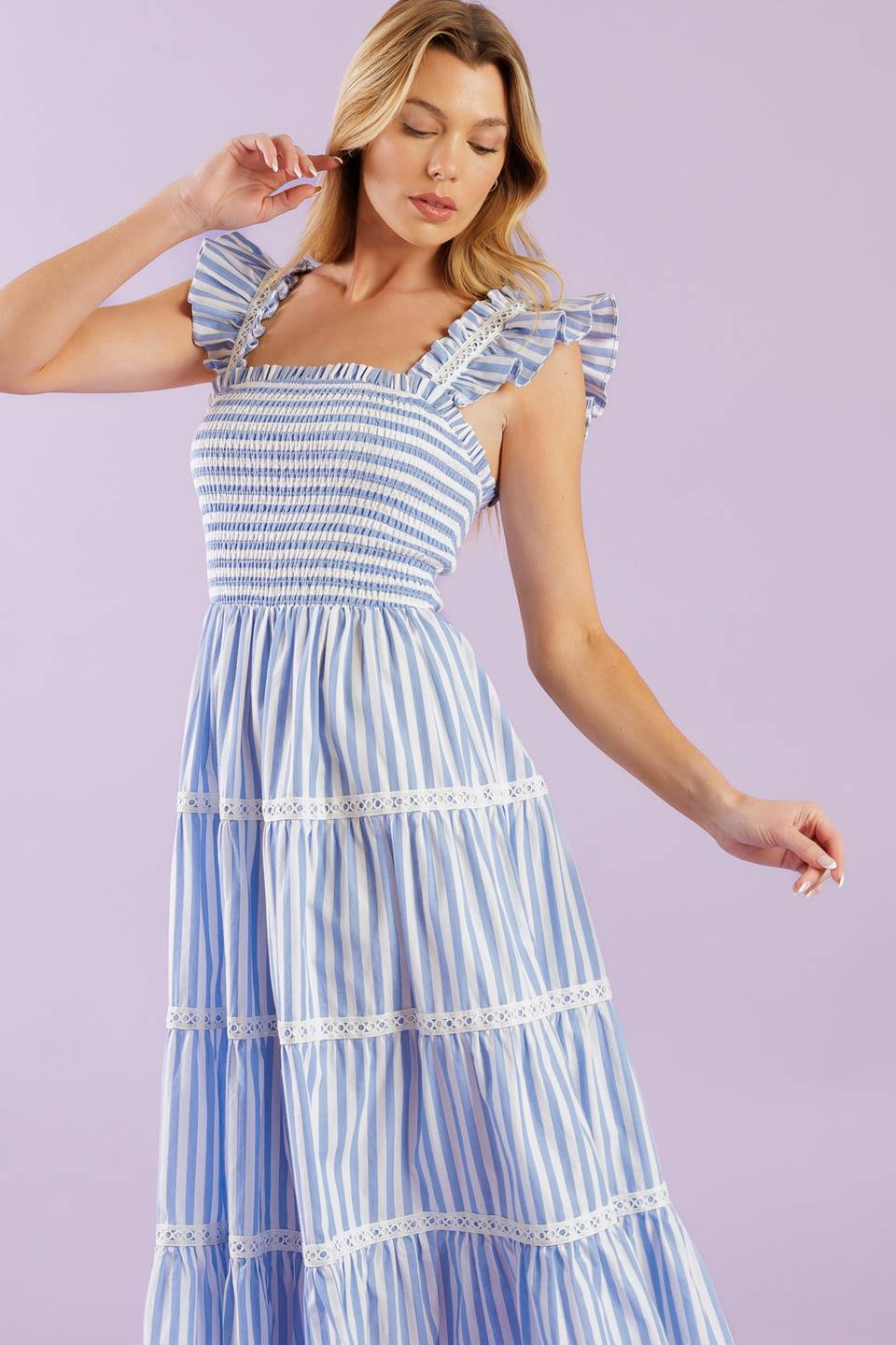 SWING OF THINGS BLUE MIDI DRESS