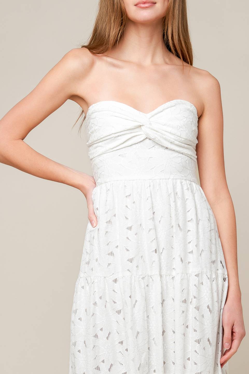 WISHING WELL - STRAPLESS WHITE LACE MAXI DRESS
