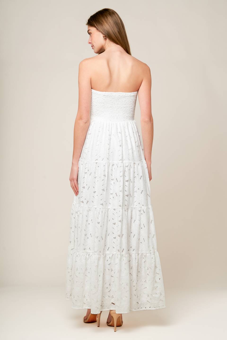 WISHING WELL - STRAPLESS WHITE LACE MAXI DRESS
