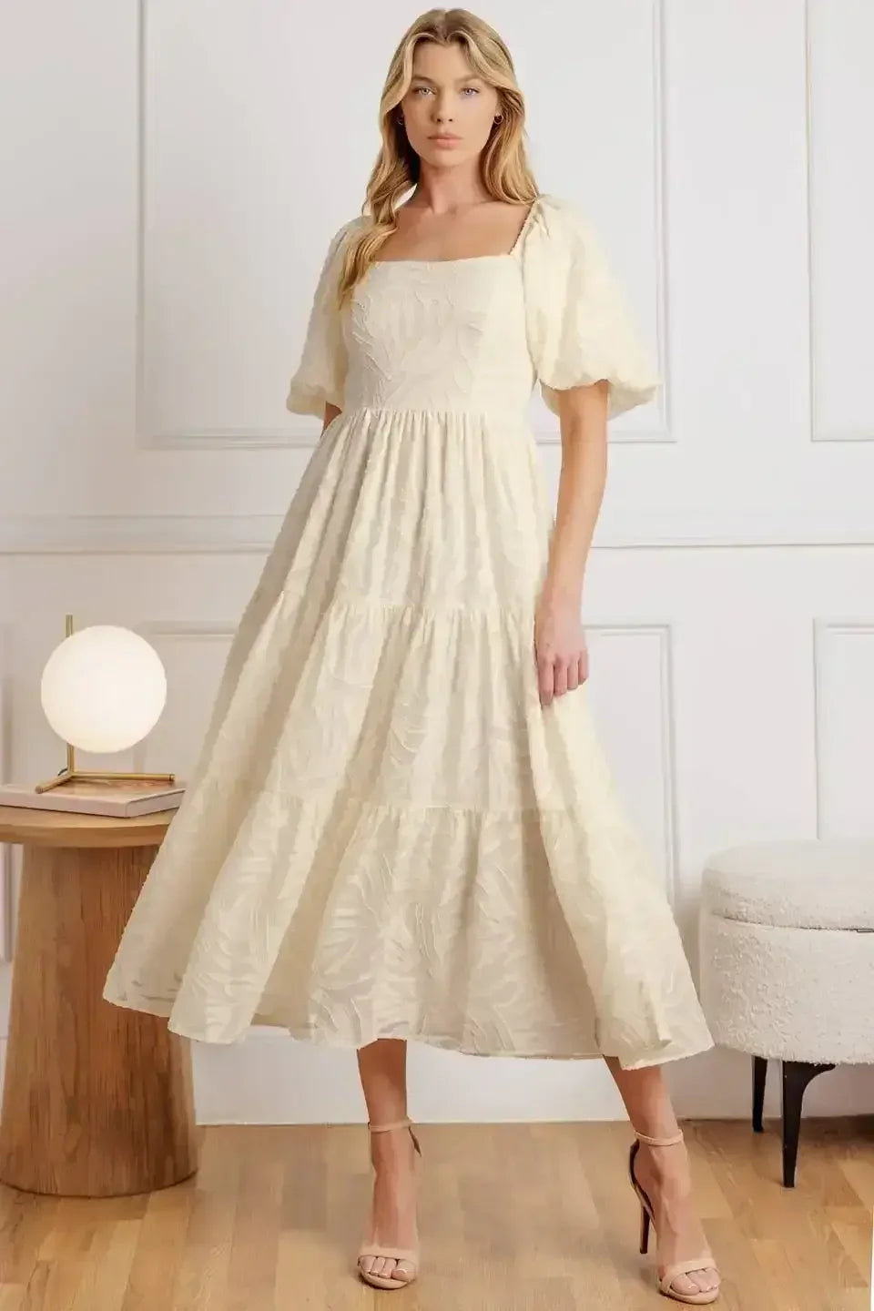 BRISK ADVENTURES EMBROIDERED MIDI DRESS - CREAM