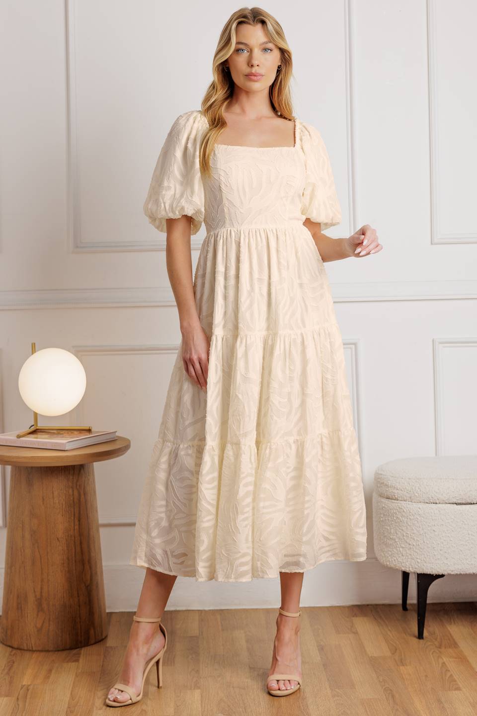 BRISK ADVENTURES EMBROIDERED MIDI DRESS - CREAM