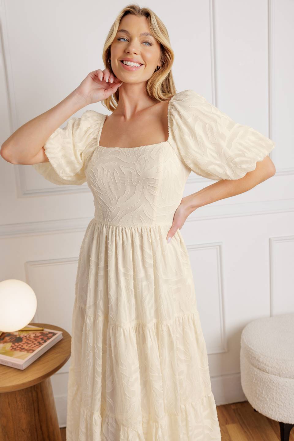 BRISK ADVENTURES EMBROIDERED MIDI DRESS - CREAM