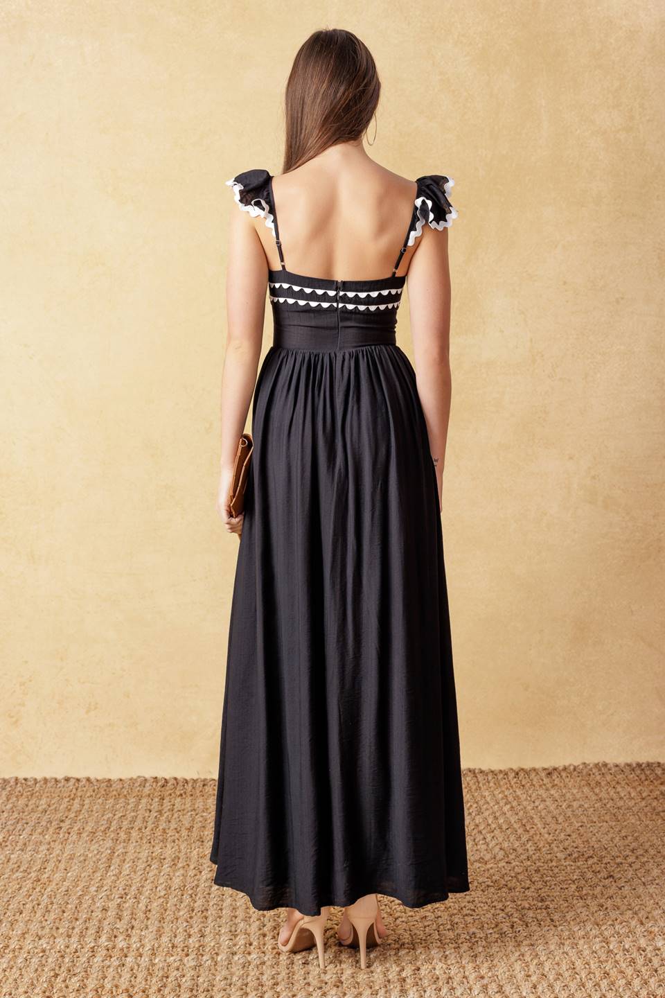 LOVELY DARLING BLACK WOVEN MIDI DRESS - FINAL SALE