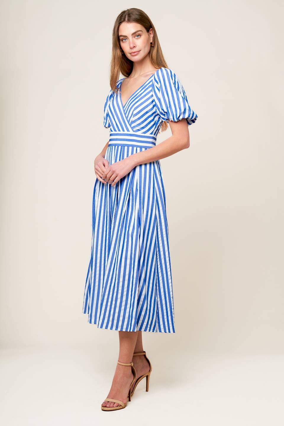 SUGAR RUSH - BLUE STRIPE MIDI DRESS