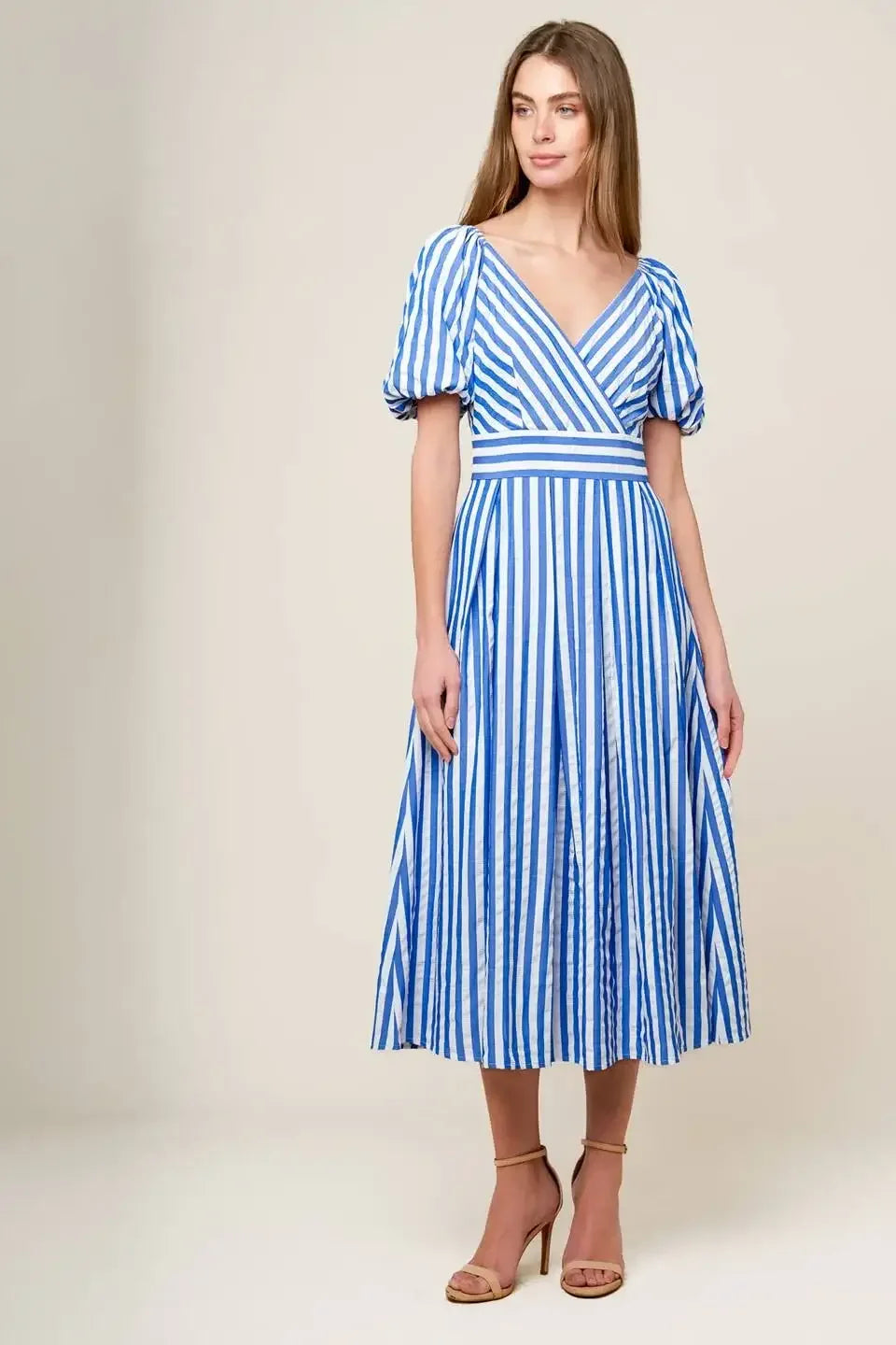 SUGAR RUSH - BLUE STRIPE MIDI DRESS