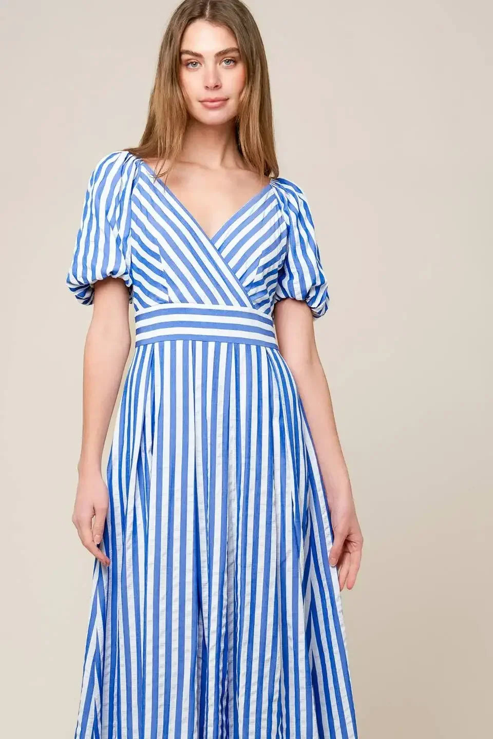 SUGAR RUSH - BLUE STRIPE MIDI DRESS