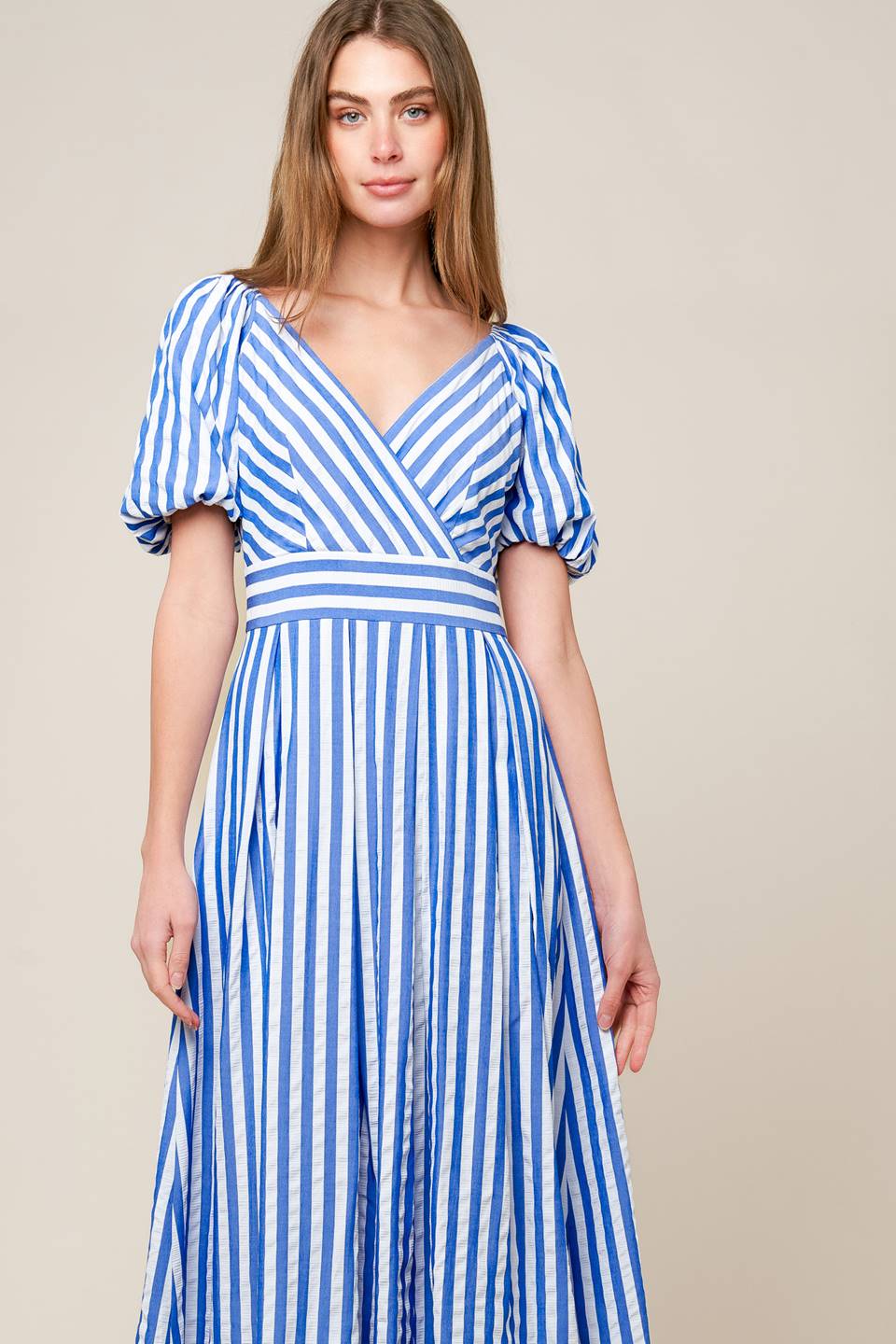 SUGAR RUSH - BLUE STRIPE MIDI DRESS