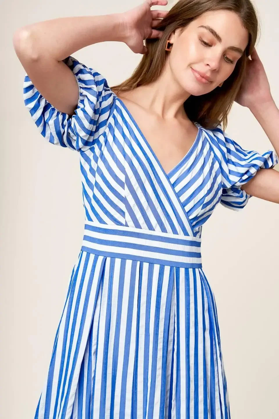 SUGAR RUSH - BLUE STRIPE MIDI DRESS