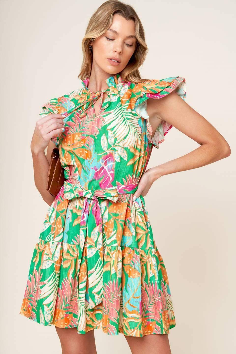 PORT OF CALL MINI DRESS - GREEN MULTI