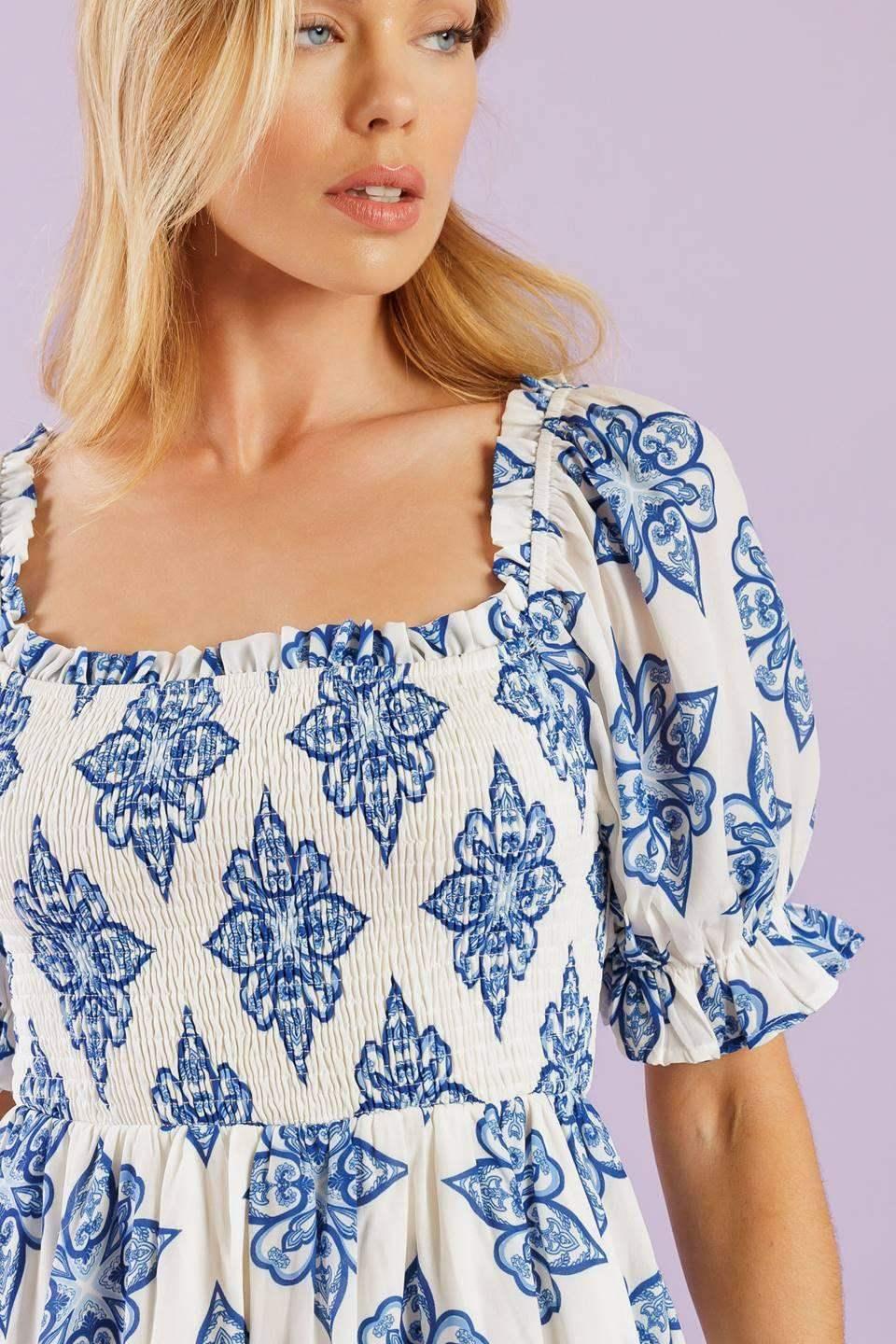 THROUGH THE GARDEN MINI DRESS - BLUE