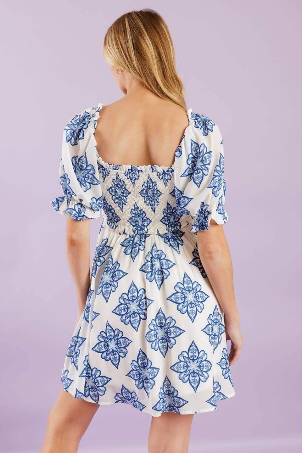 THROUGH THE GARDEN MINI DRESS - BLUE