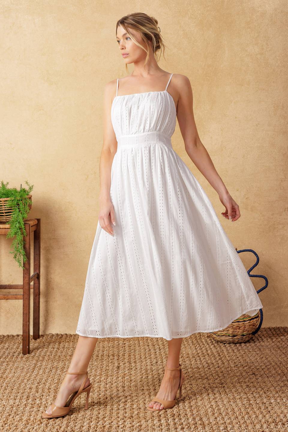 Lady Black Tie - Back and Forth Eyelet Midi Dress - Size S Lady Black Tie - Back and Forth Eyelet Midi Dress - Size S