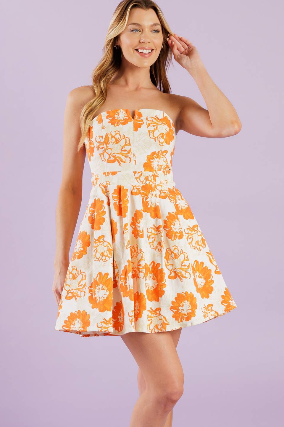 TANGERINE MIMOSAS ORANGE FLORAL MINI DRESS