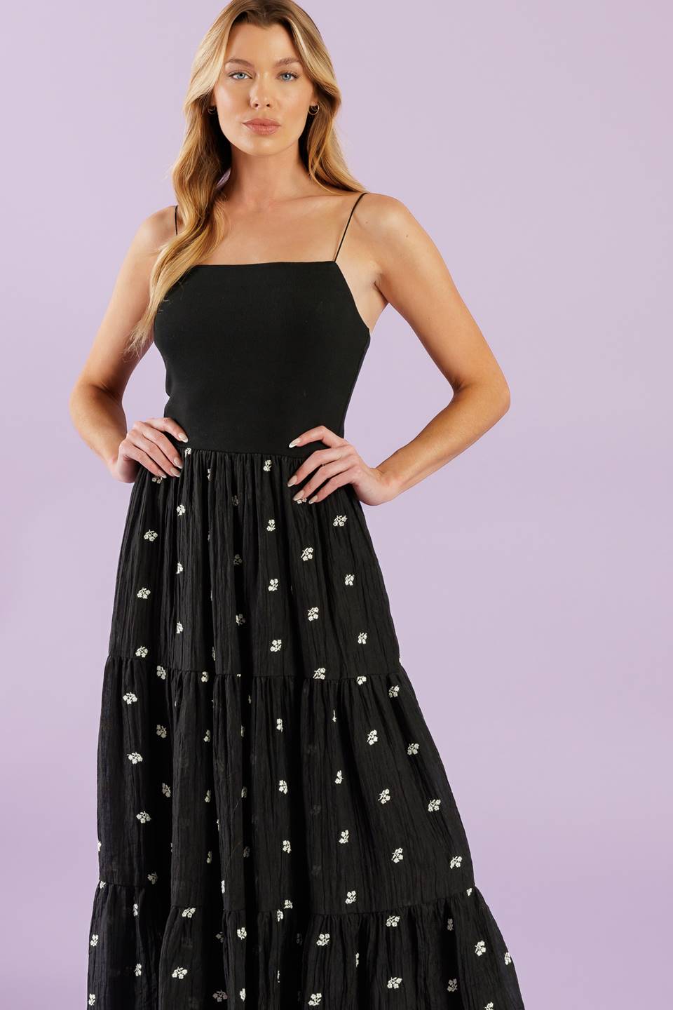 FADE INTO YOU EMBROIDERED MIDI DRESS - BLACK