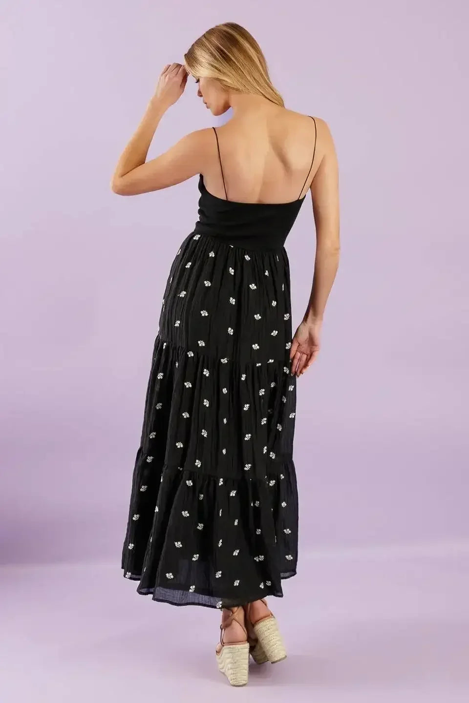 FADE INTO YOU EMBROIDERED MIDI DRESS - BLACK