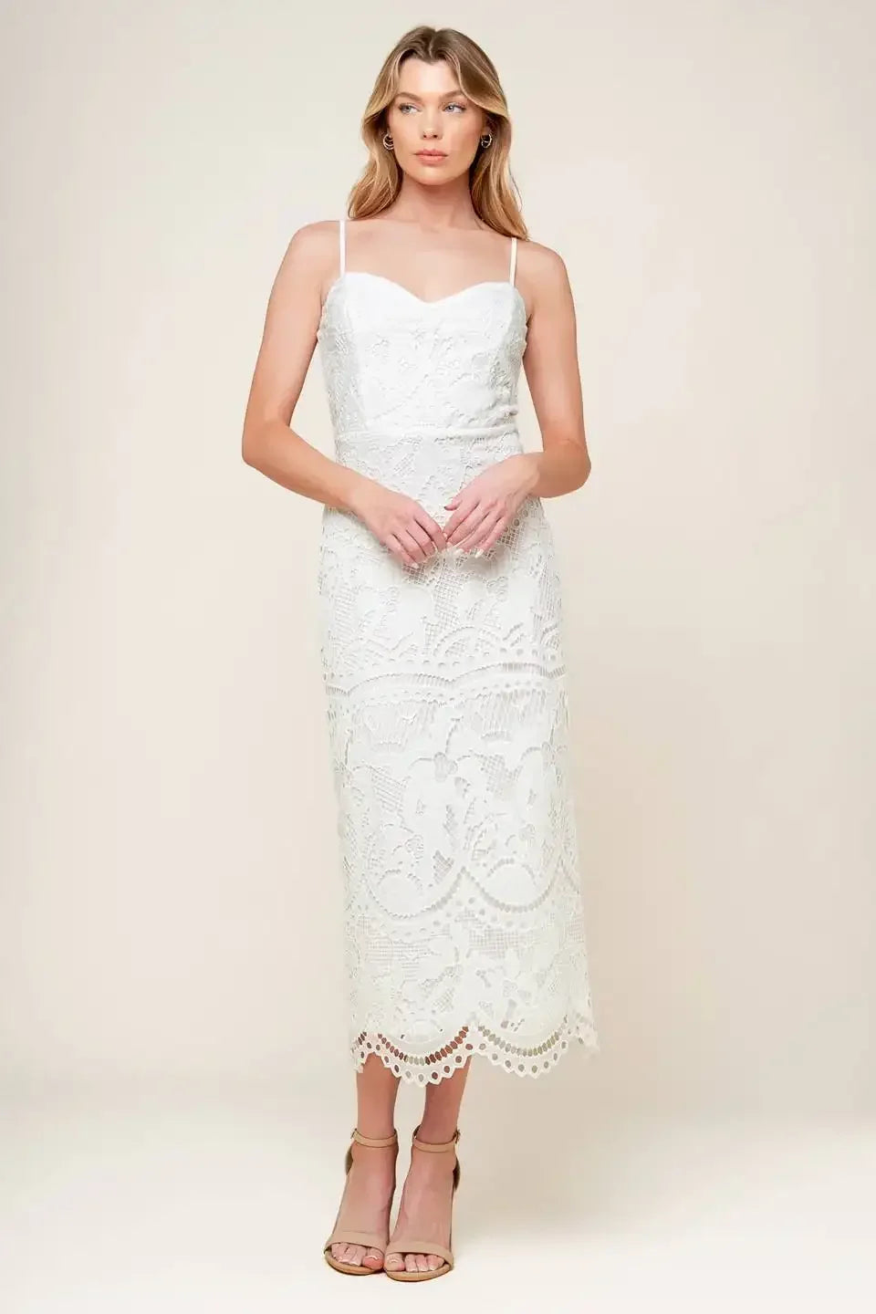 JOSEPHINE LACE MIDI DRESS - OFF WHITE