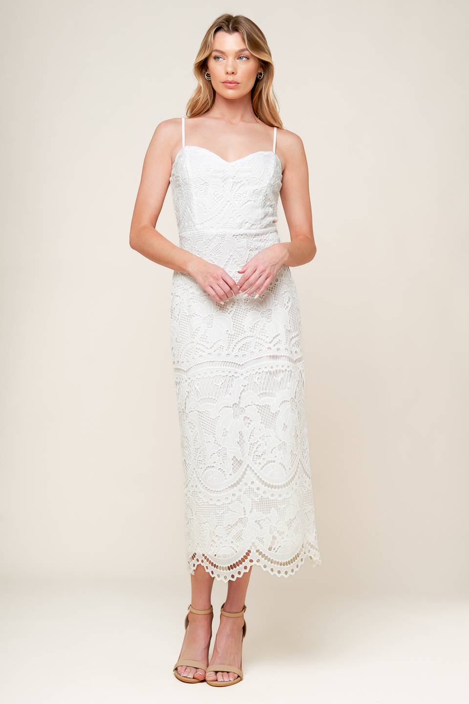 JOSEPHINE LACE MIDI DRESS - OFF WHITE