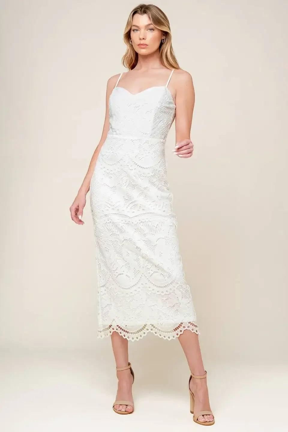 JOSEPHINE LACE MIDI DRESS - OFF WHITE