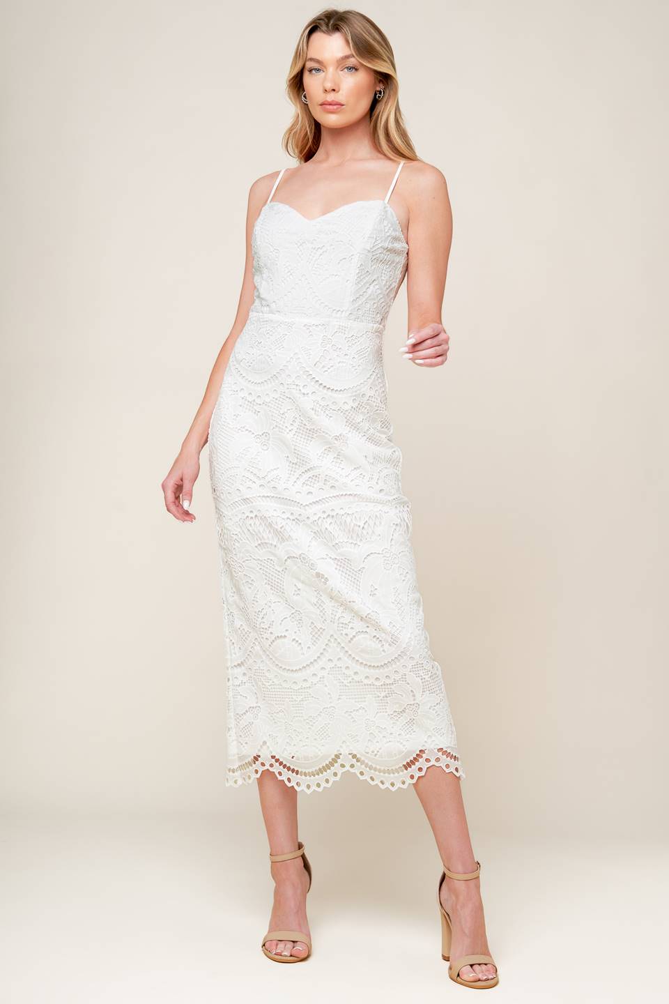 JOSEPHINE LACE MIDI DRESS - OFF WHITE