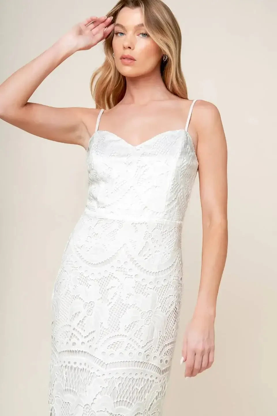 JOSEPHINE LACE MIDI DRESS - OFF WHITE