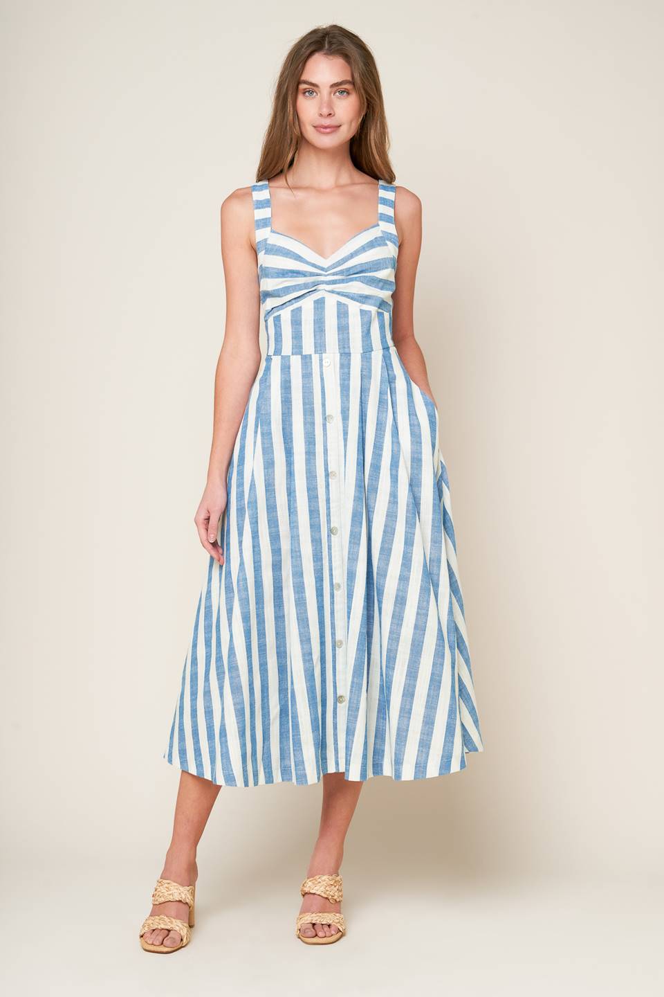 RIVERSIDE PARK BLUE STRIPE MIDI DRESS