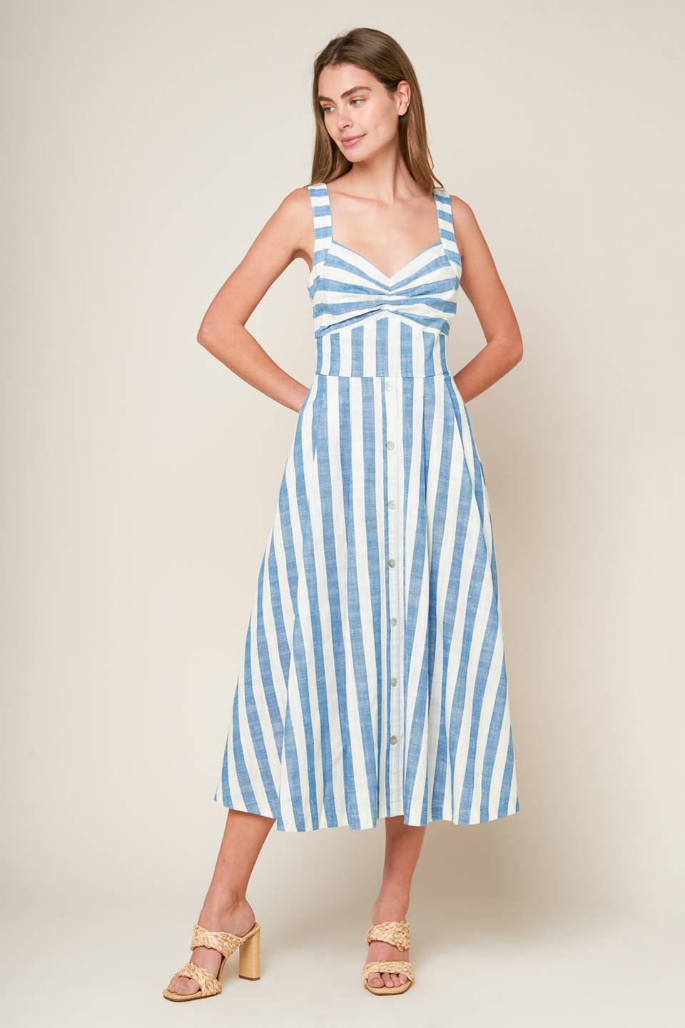 RIVERSIDE PARK BLUE STRIPE MIDI DRESS