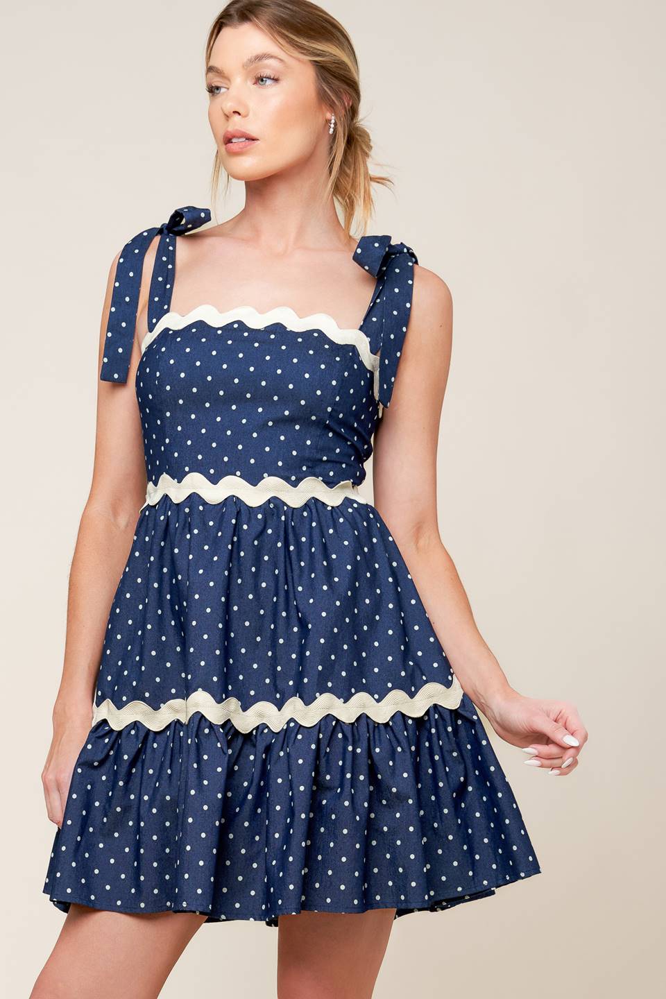 BLUE & WHITE POLKA DOT MINI DRESS - INDIGO