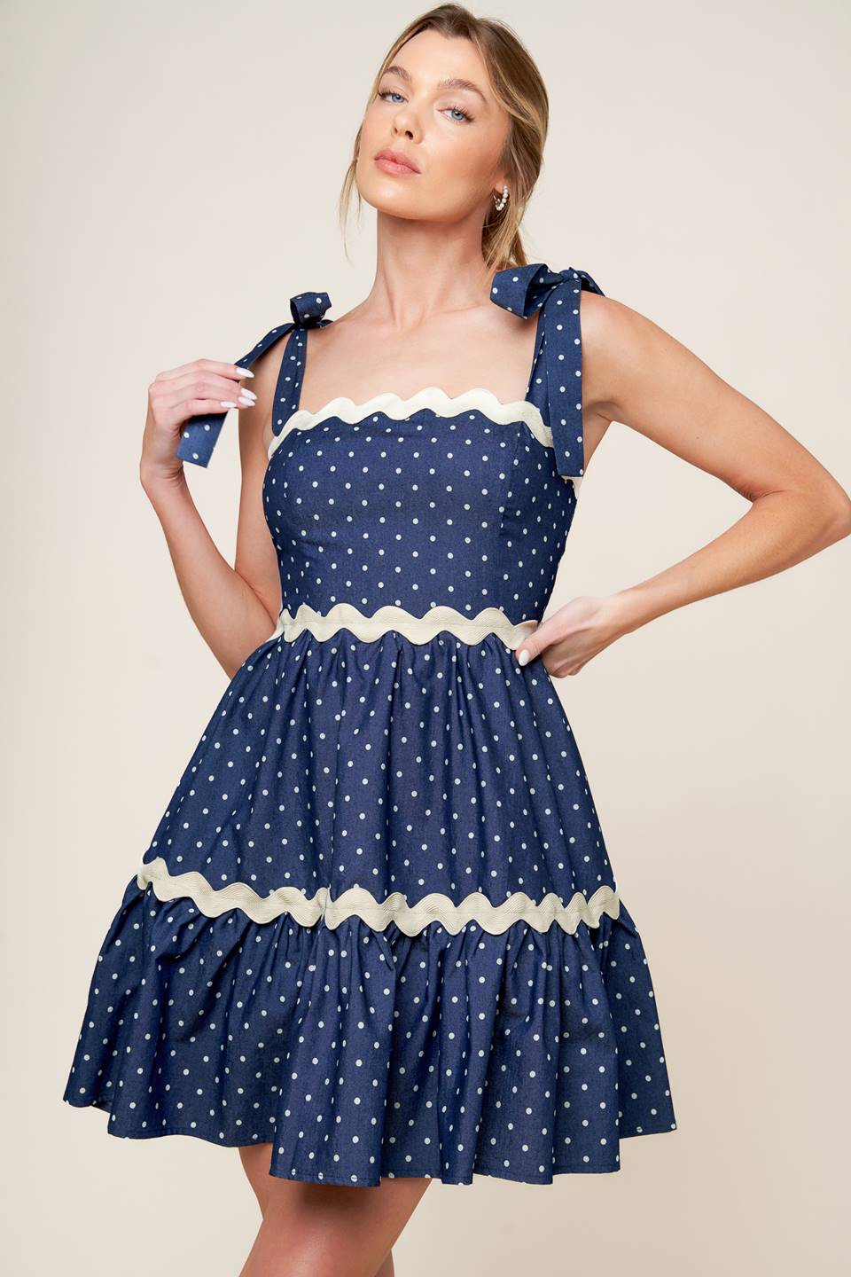 BLUE & WHITE POLKA DOT MINI DRESS - INDIGO