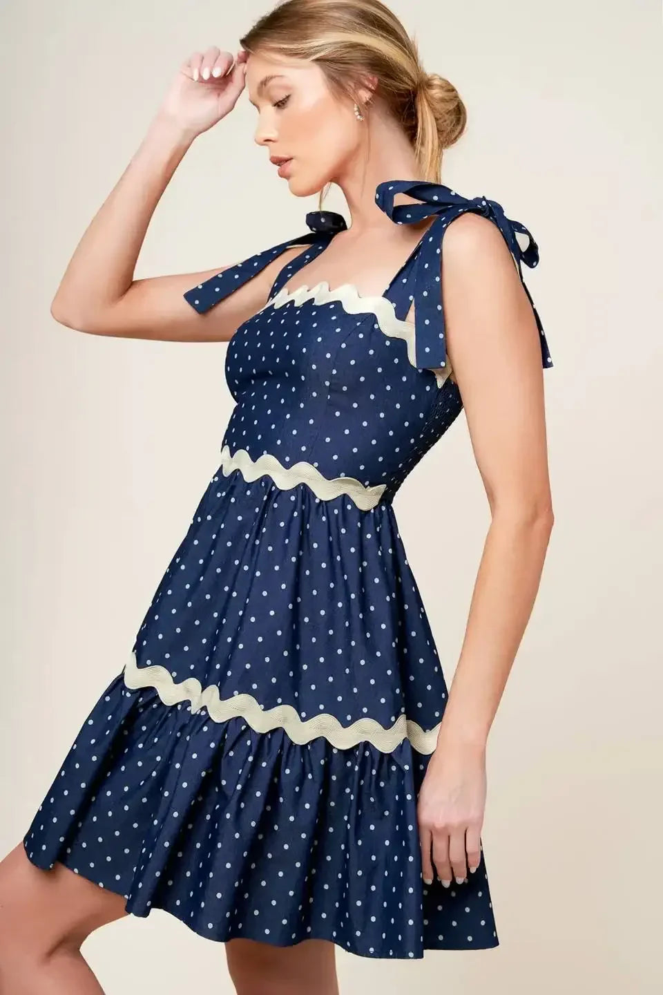 BLUE & WHITE POLKA DOT MINI DRESS - INDIGO