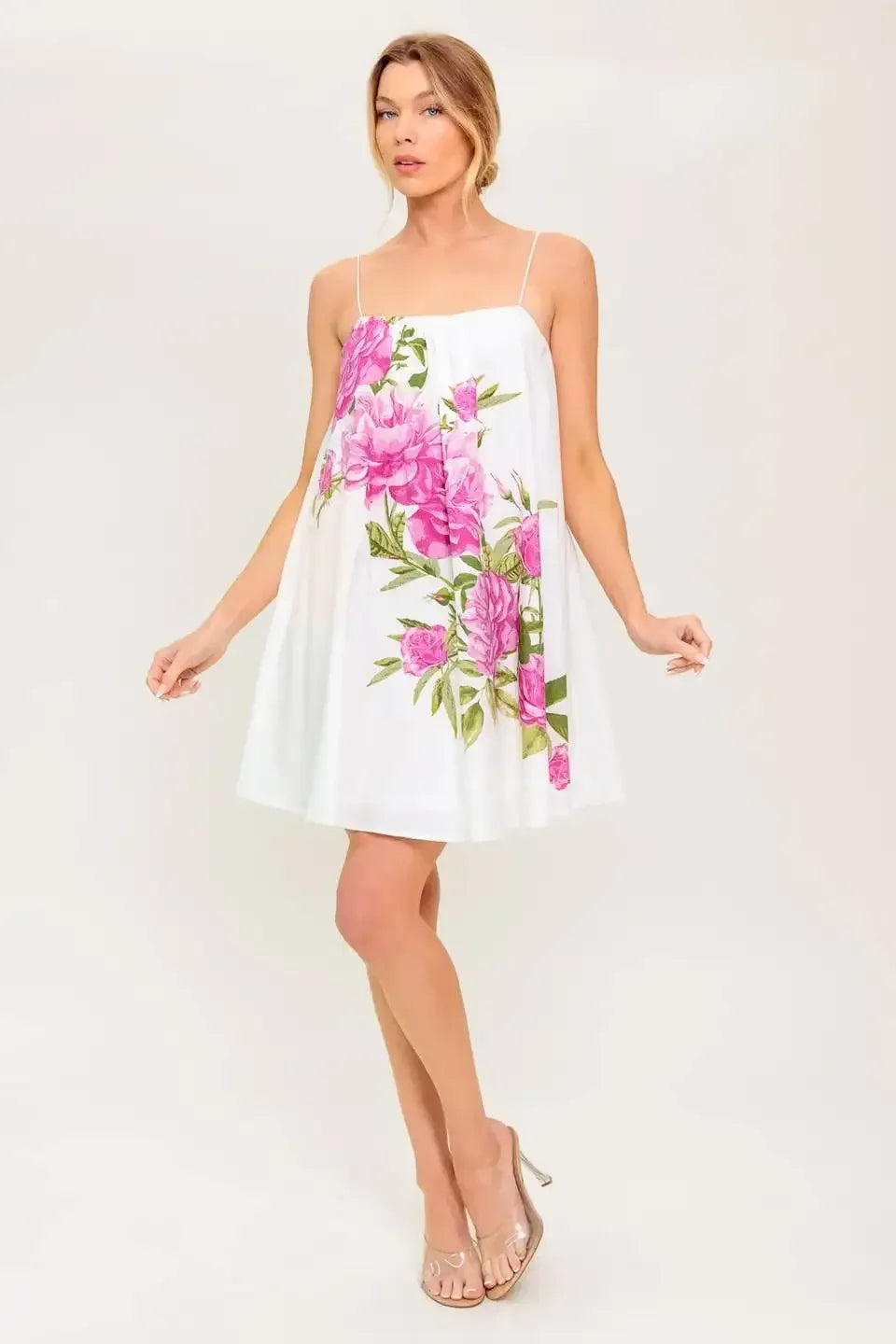 GARDEN WHISPERS - PINK FLORAL SWING DRESS