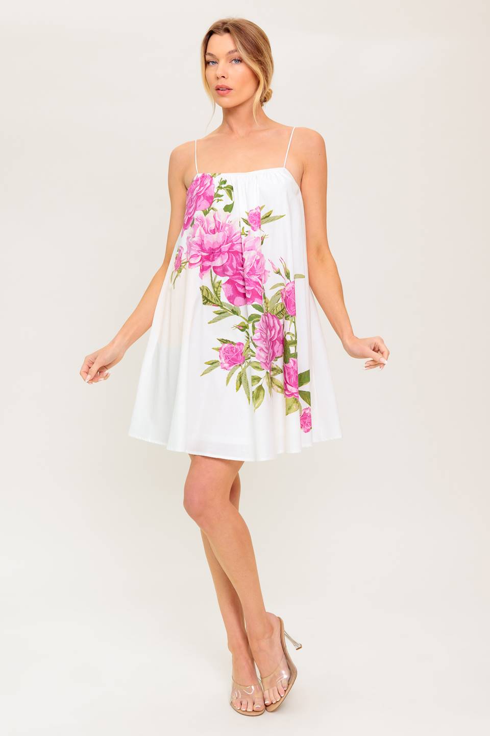 GARDEN WHISPERS - PINK FLORAL SWING DRESS