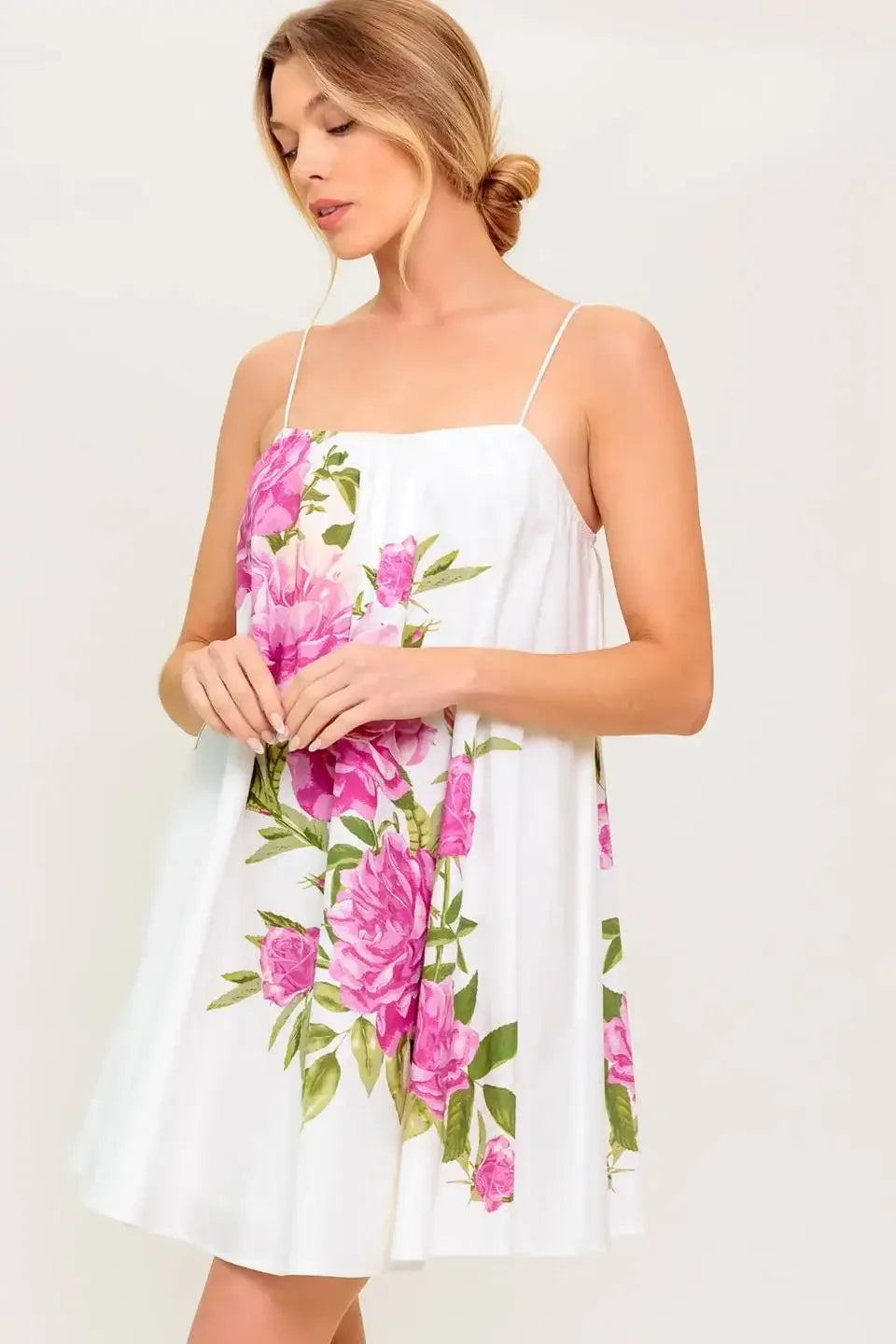 GARDEN WHISPERS - PINK FLORAL SWING DRESS