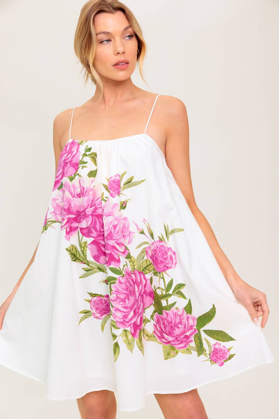 GARDEN WHISPERS - PINK FLORAL SWING DRESS